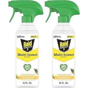 Raid Essentials Multi-Insect Killer Spray, Child and Pet Safe, for Indoor Use, Lemongrass Scent, 12 fl oz (Pack of 2)
