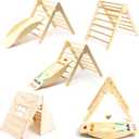 GROWGO Pikler Triangle Climber with Ramp - Toddler Climbing Toys Indoor Montessori Climbing Toy Set Pickle Triangle Montessori, Baby Climbing Toys Indoor, Pickler Set Wooden Play Gym, Kids Climbers