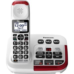 Panasonic Cordless Phone, 1 Handset Amplified Wireless Phone with Slow Talk, 40dB Volume Boost, 100dB Loud Visual Ringer, Hearing Aid Compatibility, Large Screen & Backlit Keypad - KX-TGM420W (White)
