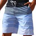 ELETOP Men's Swim Trunks Quick Dry Bathing Suit Swimming Board Shorts Mesh Lining Beach Swimwear (X-Large, 000 Stripe Blue)