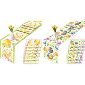 6 Pcs Plastic Easter Table Runners - 14 x 108 Inches Disposable Table Covers with 2 Easter Themes (Eggs & Spring Floral Bunny Designs) for Holiday Gatherings, Brunch, Dinner Events, Home Celebrations