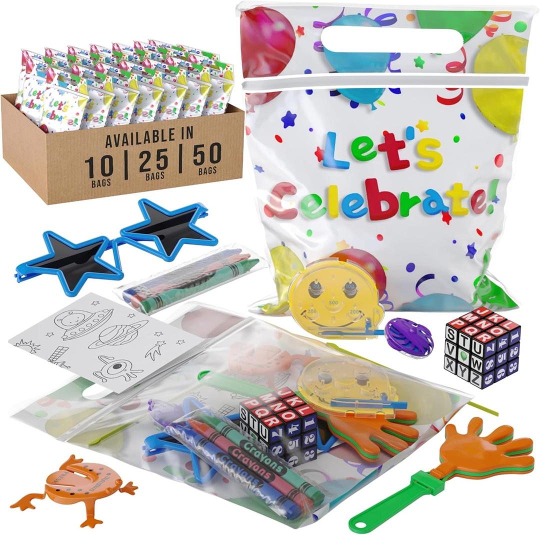 Crown Display Party Favors for Kids 25 Pre-Filled Party Favor Bags - Fun Goodie Bags Stuffers for Kids with Fidget Toys and Small Toys Goody Bag Stuffers - Party Favors for Kids 4-8