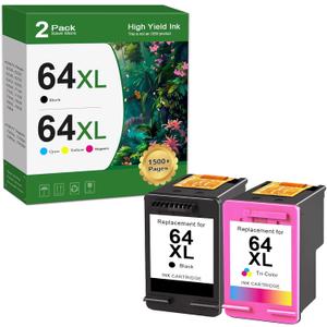 64 XL 64XL Black and Color Ink Cartridge Replacement for HP Ink 64XL HP64 Ink Cartridge for HP Envy Photo 7855 7858 7155 6255 7100 7800 Tango Printer (2 Pack)