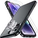 SPIDERCASE for iPhone 14 Case/iPhone 15 Case, 15 FT Military Grade Protection 2 Pack, Tempered Glass Screen Protectors+Camera Lens Protectors Heavy Duty Shockproof Case, Black