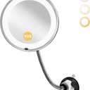 Brightown 10x Makeup Mirror with Lights and Magnification,Flexible Gooseneck Magnifying Mirror with 3 Lighting and Adjustable Brightness,Battery Operated with Suction Cup for Bathroom Bedroom, Black