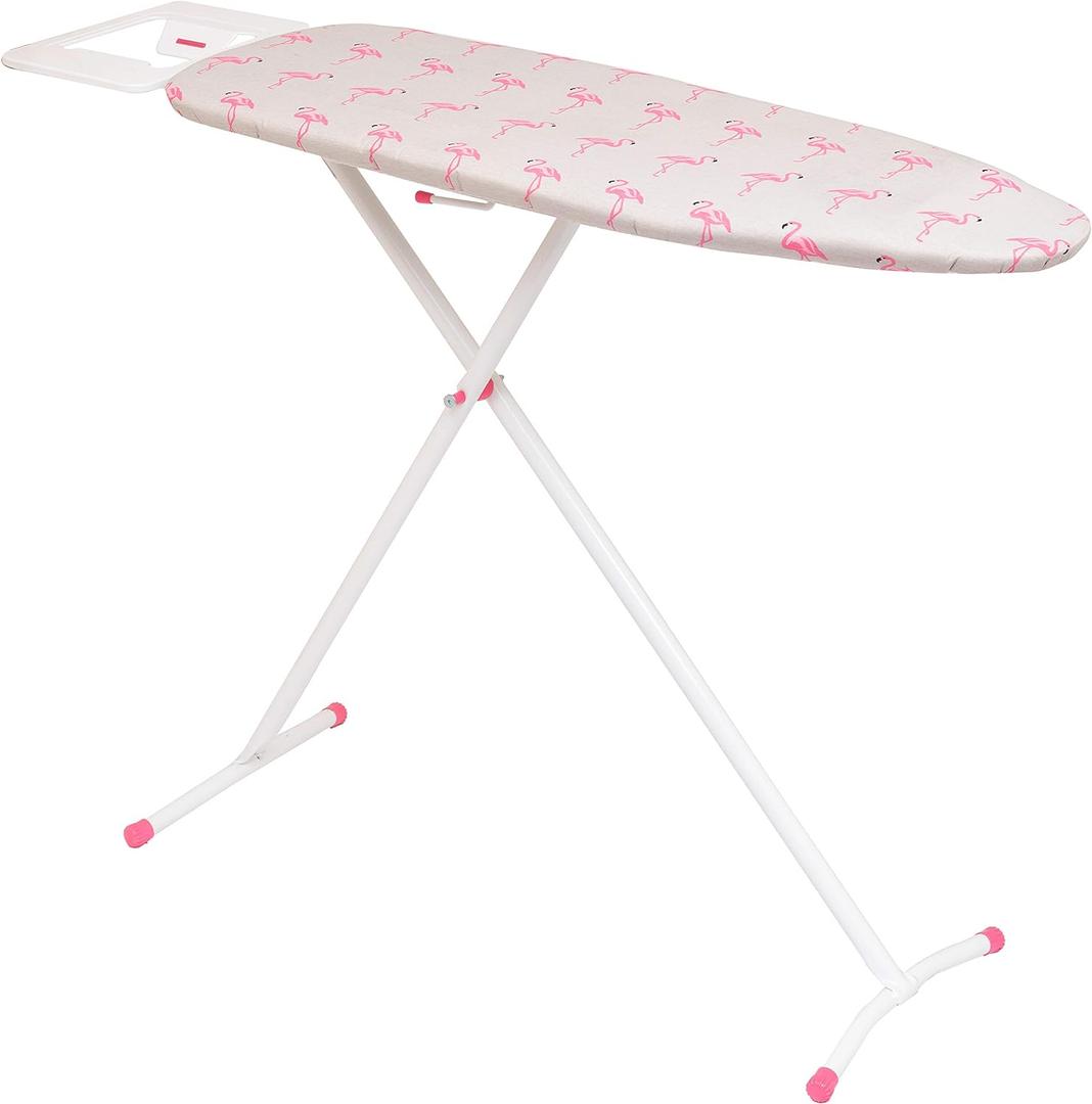 Mabel Home Ironing Board Made in Europe, Adjustable Height, Deluxe, 4-Leg, + Extra Cover, Easy Storage, 3 Different Model & Sizes (Flamingo (38" x 14"))