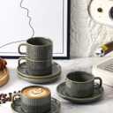 Espresso Cup with Saucer - 6 Ounce Ceramic Espresso Mugs Set of 4, Cappuccino Cups Set, Latte Coffee Cups for Coffee, Cafe Mocha, Tea, Green
