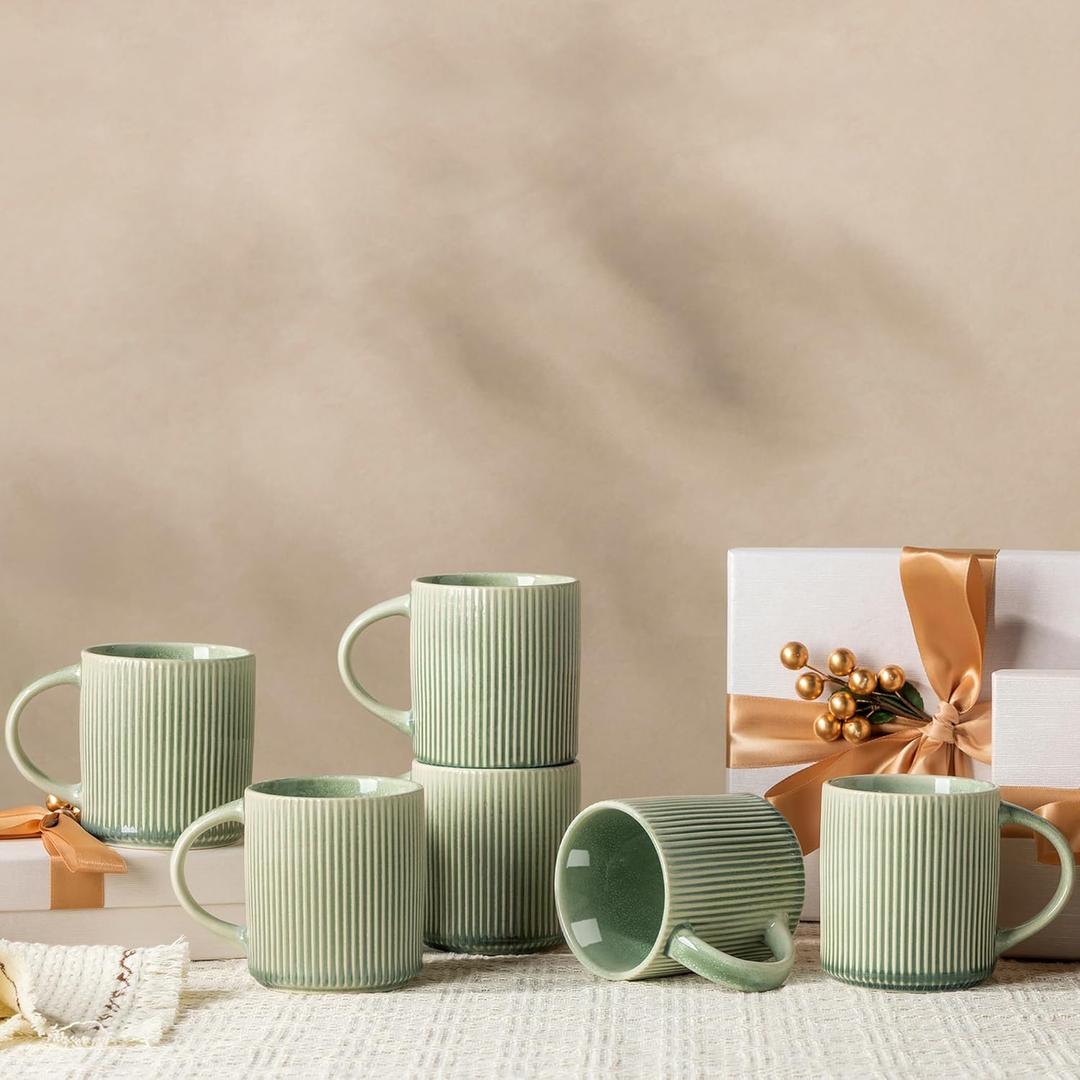 GBhome Coffee Mugs Set for 6, 12oz Coffee Cups with Handle for Man,Woman,Dad,Mom, Stoneware Mugs Sets for Coffee, Latte,Tea, Hot Cocoa, Milk, Dishwasher&Microwave Safe, Light Green