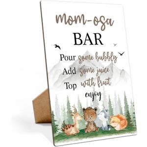 Momosa bar Baby Shower Sign, Woodland Animals Baby Shower Decorations, Gender Reveal Decorations, Birthday Brunch Decorations, Gender Reveal Party Supplies, Mom osa Bar Sign for Baby Shower-27