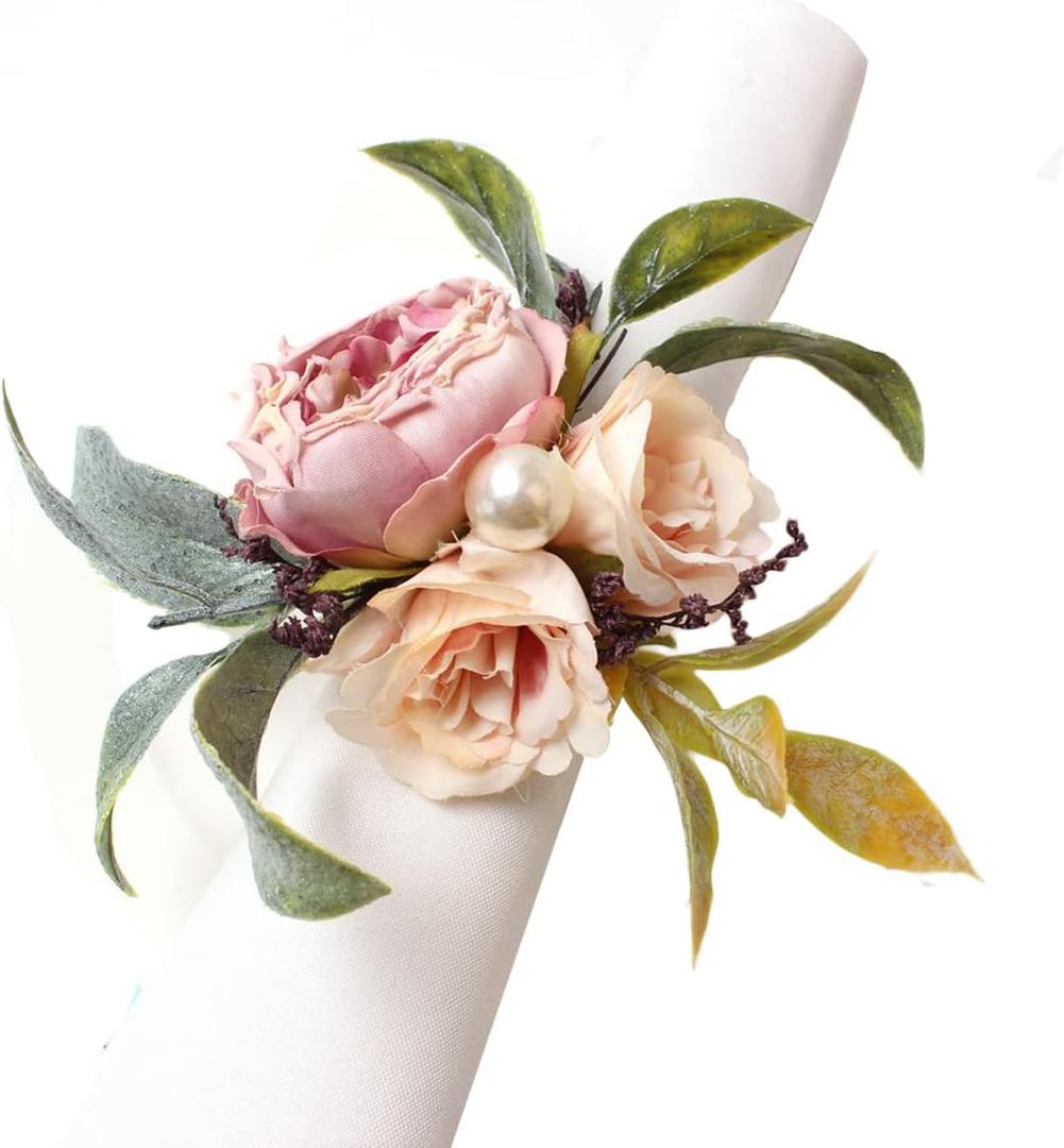 Handicraft Flower Napkin Rings Set of 6 Spring Napkin Rings Rose Napkin Holders Vine Design Napkin Holder Rings Table Decorations
