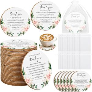 Hushee 200 Pcs Wedding Favors for Guests Floral Cork Coasters Bulk Bridal Shower Thank You Gifts Natural Wood Coaster Wedding Welcome Bag Stuffers Floral Bridal Shower Favors Souvenirs Party Supplies