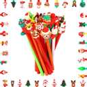 25 Pack Christmas Pens Bulk - Multestyle Cartoon Design Holiday Pens, Featuring Santa Claus, Snowman, Reindeer & Xmas Tree Patterns