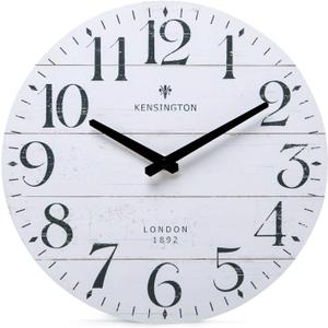 NIKKY HOME Farmhouse White Wall Clock - 12 Inch Quartz Battery Operated Vintage Wooden Decorative Silent Analog Clock for Kitchen, Living Room, Bedroom, Office