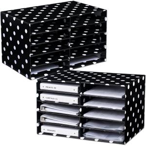 2 Pcs Black with White Polka Dots 10 Slots Construction Paper Storage Cardboard Literature Organizer Back to School Classroom Paper Storage Desktop Mailbox File Sorter for Teacher Student Office Home