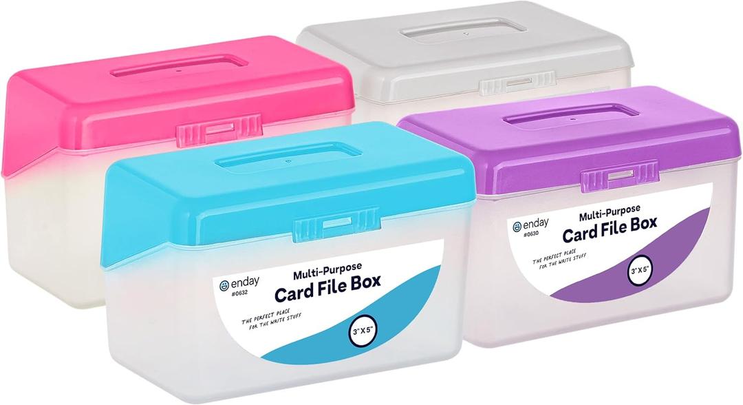 Emraw Index Card Holder 3 x 5 Index Card Case Holds up to 250 Cards Ideal for Filing Notes, Addresses & Recipes, Grey, Pink, Purple, Blue  (Pack of 4)