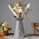 Vintage Galvanized Metal Pitcher Vase, Farmhouse Rustic Flower Vase with Handle, Decorative Floral Milk Jug Vase for Home Dcor, 10.8H