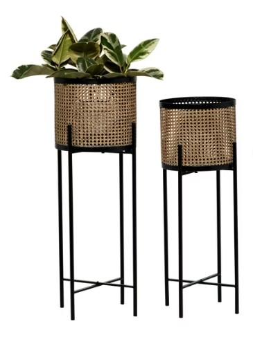 DecMode 11"W, 32"H Gold Metal Planter with Removable Stand (2 Count)