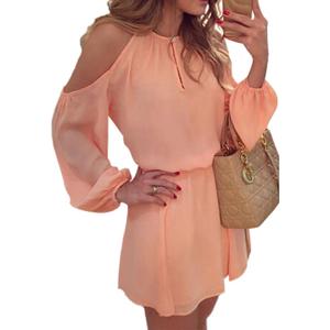 xxxiticat Women's Summer Dress Cold Shoulder Sheer Bikini Bathing Suits Swimsuit Coverup Vacation Short Boho Beach Dresses (Large, Pink)