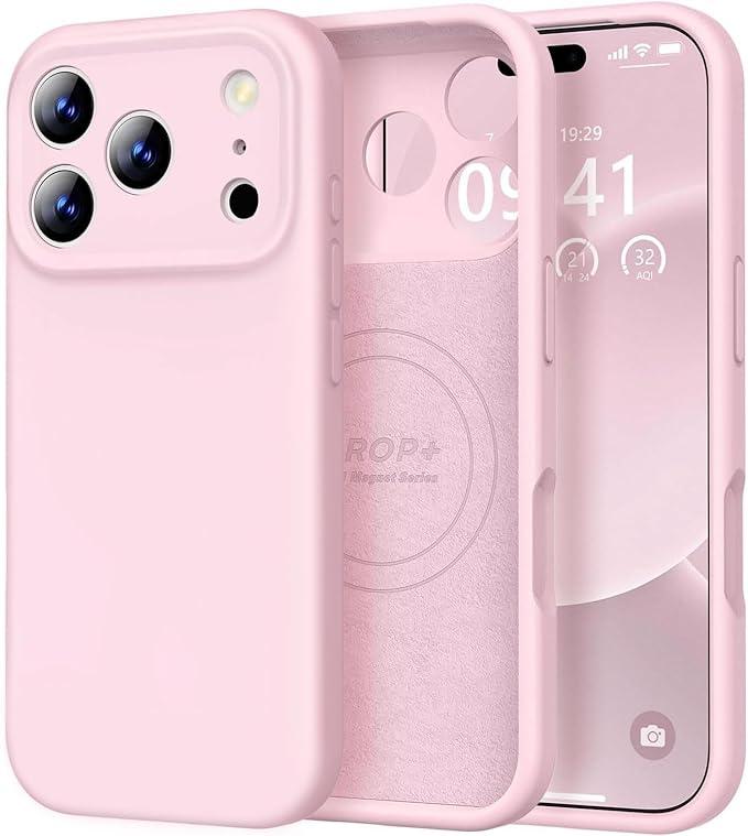 Vooii Magnetic for iPhone 17 Case, Compatible with Magsafe (Premium Liquid Silicone) (Integrated Camera Control Button) Full Body Protective AntiScratch Microfiber Lining 6.3", Chalk Pink