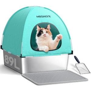 Extra Large 3-in-1 Enclosed Stainless Steel Cat Litter Box with Lid, High-Sided Oxford Cover, Metal Scoop, Odor Free, Leakproof & Easy-Clean Design