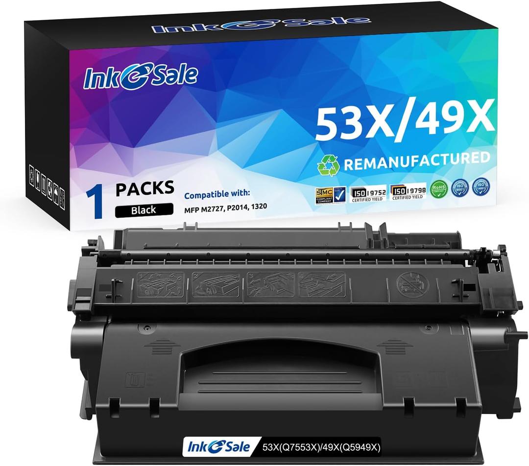 INK E-SALE Compatible Q5949X Q7553X Toner Cartridge Replacement for HP 49X Q5949X 53X Q7553X (Black 1Pack) for use in HP LaserJet P2015dn P2015 P2015d 1320 1320n 3390 3392 M2727nf P2014 P2010 Printer