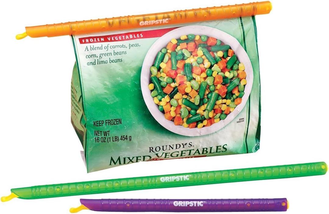 GRIPSTIC Bag Sealer - The Word's Best Reusable Chip Clips, Bag Clips. Patented. Airtight & Waterproof Seal on Food Storage Bags, Kids Snacks & More. Near Zero Waste. 3ct Variety Pack