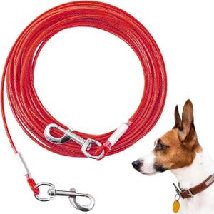Tie Out Cable for Dogs,30FT Dog Leads,Heavy Duty Tie Out Cable for Large Dogs Up to 125lbs,Durable Dog Runner Tether Line for Outdoor,Yard (Red)