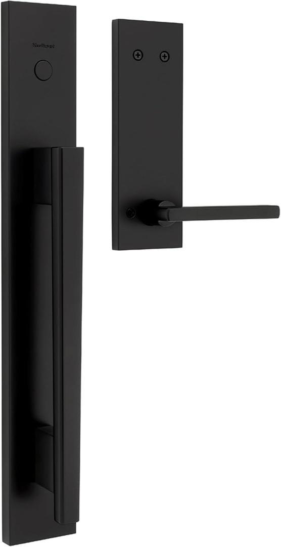 Kwikset Caerus Front Door Lock Handle and Deadbolt Set, Entry Handleset Exterior with Interior Reversible Lever, Matte Black, Dummy Deadbolt Double Door Security, with Microban Protection
