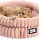 BALANCE Cat Bed Kitten Bed, Washable Round Cat Beds for Indoor Cats,Super Soft Plush Faux Fur Pet Bed for Puppy and Kitten with Anti-Slip Bottom (Acorn Pink) D20x8In