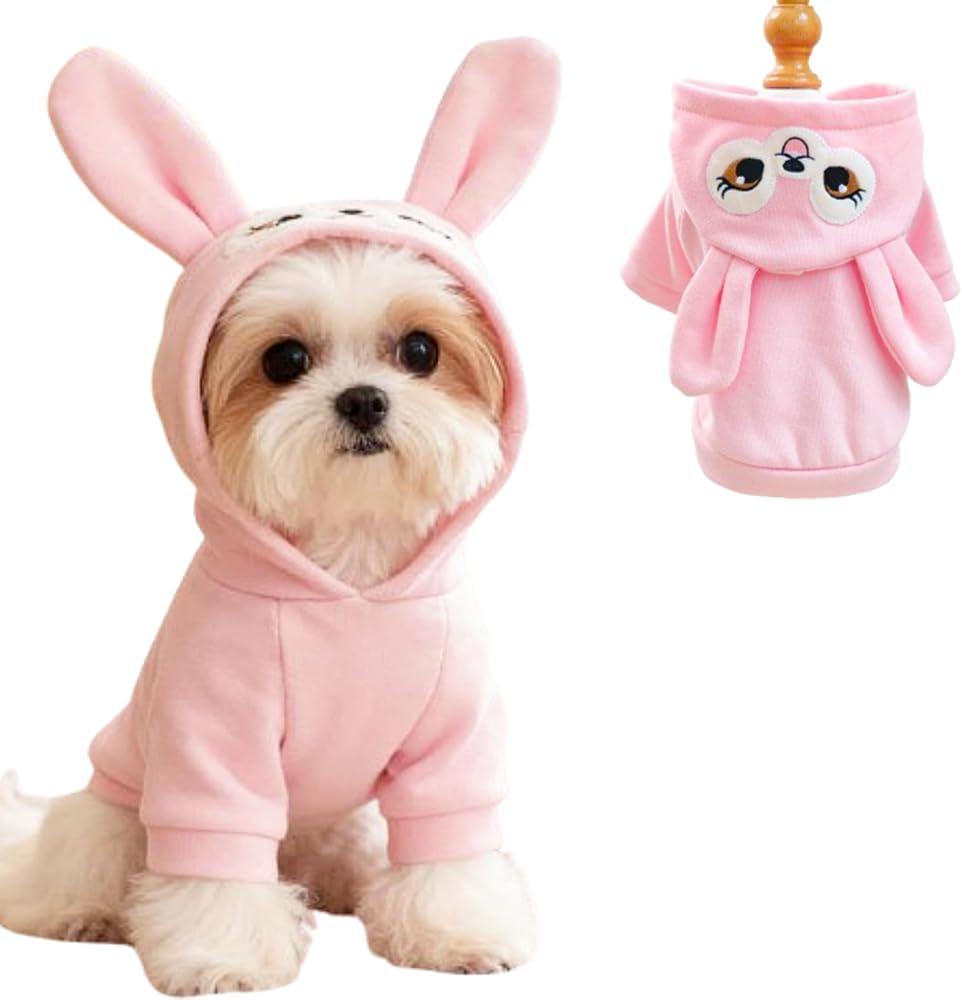 Pink Dog Sweater for Small Dogs Girl Boy Bunny Ears Puppy Hoodies Funny Dog Sweatshirt Coat Rabbit Outfit for Cats Pet Easter Costume for Pomeranian Chihuahua Yorkie (Pink, Large)