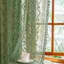 WAZZIO Boho Lace Curtains 2 Panels 63 Inches -Vintage Victorian Sheer Panel Drape French Country Floral Pattern & Tassel Light Filtering Privacy for Bedroom Dining Living Room,Dark Sage Green,W52x L63