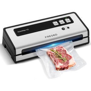 FRESKO Vacuum Sealer Machine with Automatic Bag Detection, 0.2-inch Widened Heating Strip, Compact Food Sealer, Easy to Use, Starter Kit (Large, Silver Black)