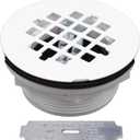 Westbrass D206P-50 2" No-Caulk PVC Compression Shower Drain with 4-1/4" Round Grid Cover, Powder Coat White