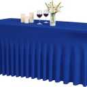 JCJ Table Skirt for Rectangle Tables Spandex Fitted Royal Blue Tablecloths for 6FT Tables, Wrinkle Resistant Ruffles Elastic Table Cover Skirts for Teacher Desk Weddings Banquets Parties