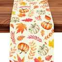 ACZHHZC Pumpkin Fall Table Runner, Maple Leaf Autumn Thanksgiving Kitchen Dining Table Decorations for Home Party Decor (White Orange 3, 13x72 Inches)