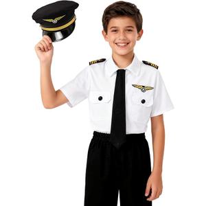 Airline Pilot Costume for Kids Airline Captain Uniform for Halloween Career Day Dress Up Birthday Gifts L