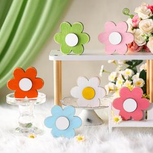 Wenqik 6 Pcs Spring Decor Wooden Flower Tiered Tray Decor Spring Daisy Centerpieces Colorful Rustic Farmhouse Daisy Tabletop Signs for Home Kitchen Easter Party Mantel Shelf Decoration