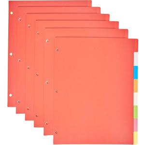 Amazon Basics Durable Multicolor 3-Ring Binder Plastic Divider Set with Tab Labels, 3-Hole Punched, for School and Organization, Letter Size 8-Tab Dividers, Assorted Colors, 6 Pack