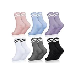 ZXPEPE Pilates Crew Socks for Women Non Slip Grip Sticky Anti Skid Socks for Yoga Barre Home Hospital Workout Daily Wear, One Size