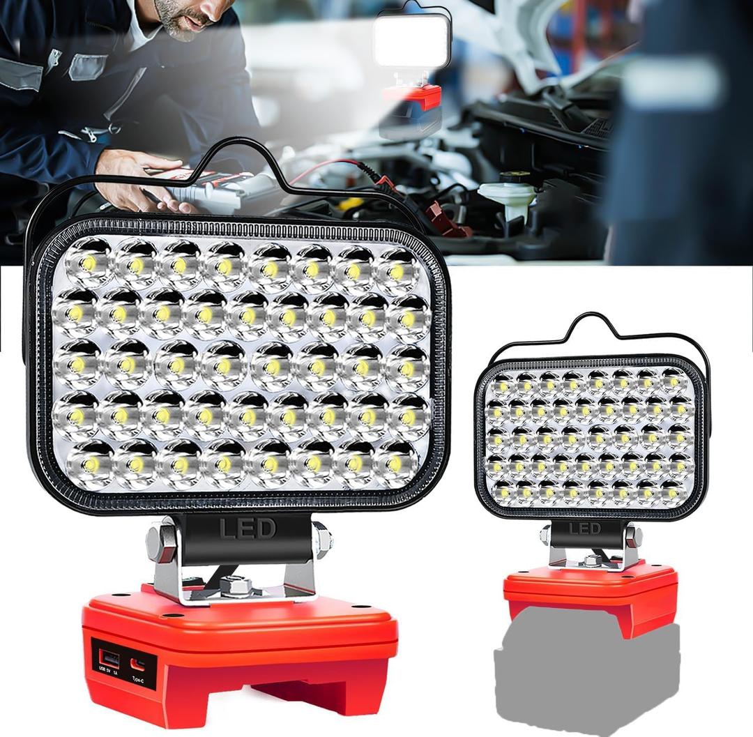 Cordless LED Work Light for Milwaukee 18v Battery,80W Portable Flood Light with USB and Type C Charger Ports for Camping Emergency Workshop(No Battery)