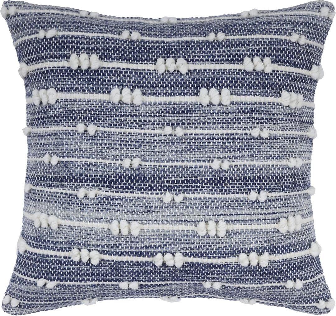 Blue and White Throw Pillow Cover 18x18 Inch - Handwoven, Textured, Eco-Friendly Decorative Cushion Cover for Couch, Sofa, and Bed