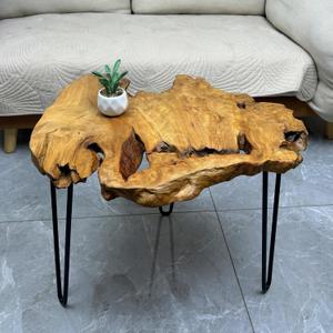Live Edge Coffee Table, Natural Fir Wood Coffee Table for Living Room 22" W x 20" D x 17" H, Unique Side Table with Sturdy Metal Hairpin Legs & Easy Assembly (Large)