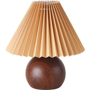 KUNJOULAM Small Pleated Table Lamp, Modern Bedside Nightstand Lamp with Coffee Lampshade, Cute Lamp for Bedroom Living Room Home Office Decor with E12 Bulb (Brown)