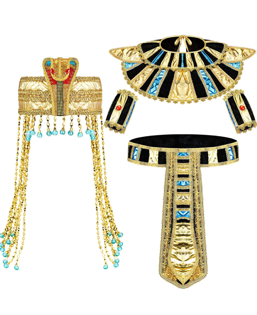5 Pcs Egyptian Costume Accessories Cleopatra Costume Snake Beaded Egyptian Princess Headband Belt Collar Wristbands Collar for Women Girls Halloween Jewelry, Multicolored