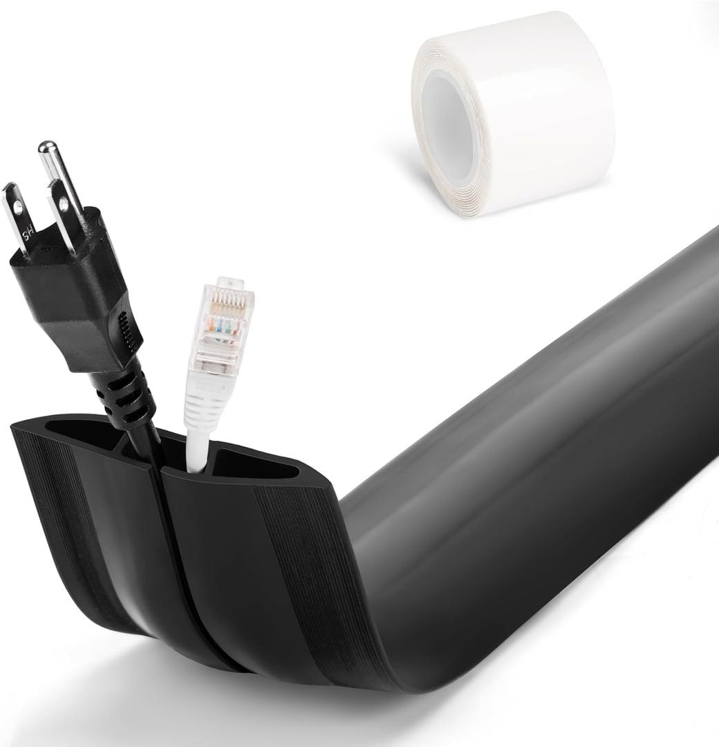 4FT Cord Hider Floor - Black Floor Cable Hider, Wire Covers for Cords Prevent Cable Trips, Floor Cord Cover, Power Cable Management Cord Protector, Cable Cover Channel 0.6" (W) x 0.31" (H)