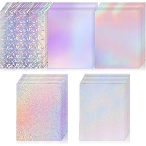 Dimeho 120 Sheets Holographic Sticker Paper, Vinyl Waterproof Laminating Sheets Self-Adhesive Overlay Laminate Sticker Transparent Rainbow Laminate Film 5 Styles Mixed (11  8.5 Inch)
