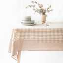 MONDAY MOOSE Gingham Checkered Farmhouse Rustic Picnic Style Decoration Rectangle Natural Stonewashed Cotton Tablecloth for Kitchen, Dining Room, Restaurant (60x86 inch, Beige)
