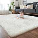 KICHOWUA Thick Area Rug 5x8 Cream White Fluffy Shag for Bedroom, Washable Fuzzy Rug for Living Room, Modern Soft Shaggy Furry Plush Thickened Carpet for Kids Boys Girls Dorm Room Nursery, Ivory