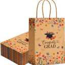 Gueevin 24 Pcs Wildflower Graduation Gift Bags 2026 Graduation Party Favors Floral Congrats Grad Paper Gifts Wrapping Bags for Class of 2026 Party Supplies Decoration (Brown)