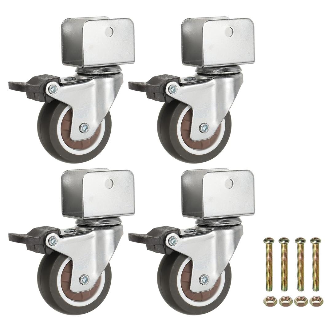 PATIKIL 2 Inch Caster Wheels, 4 Pcs Swivel Casters with Break 1" U Bracket Opening 55 Lb Capacity Per Caster for Furniture Office Chairs Carts and Cabinets, Brown